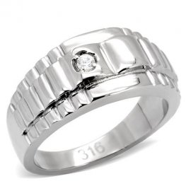 PR6039ZOC - Pánsky oceľový prsteň so zirkónmi