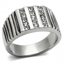 PR6136SWOC - Pánsky oceľový prsteň so Swarovski krištálmi
