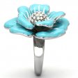 PR6243SWOC Tyrkysový kvet Prsteň z chirurgickej ocele so Swarovski krištáľmi