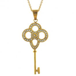 NH3268ZGOC - Kráľovský kľúč - náhrdelník z chirurgickej ocele so zirkónmi